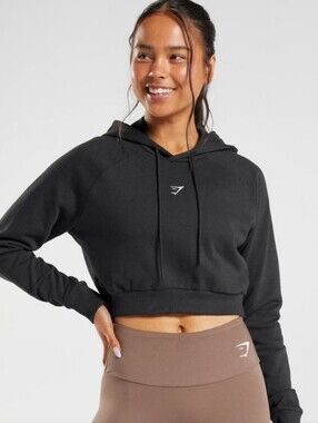 Gymshark Black Cropped Hoodie with  Logo Women's Size XS Workout Gym Wear